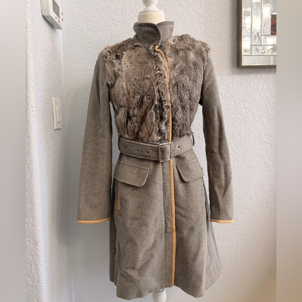 Genuine Rabbit & Wool Trench Coat